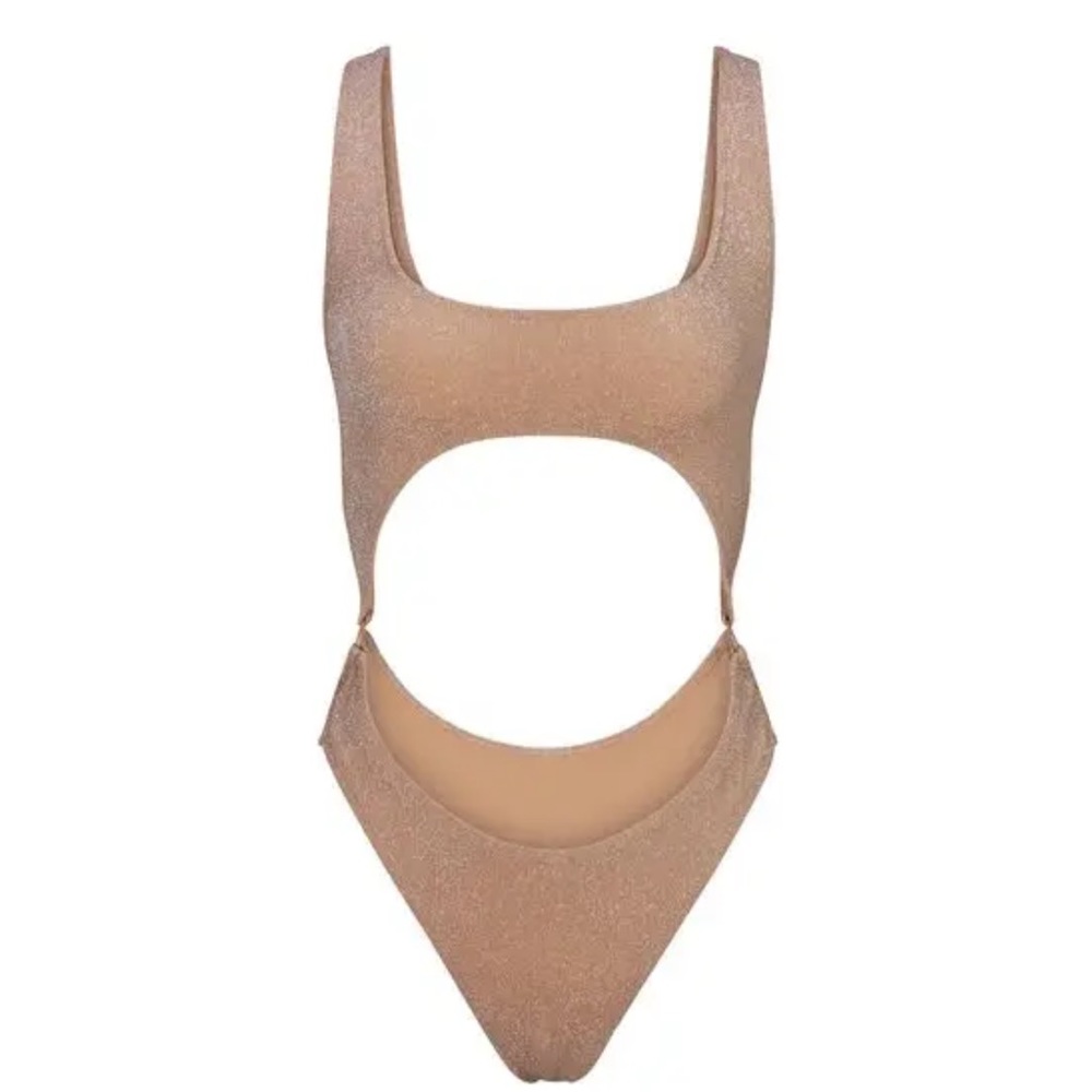 Shimmer Cutout One-Piece Swimsuit - Champagne - Picture 4 of 7